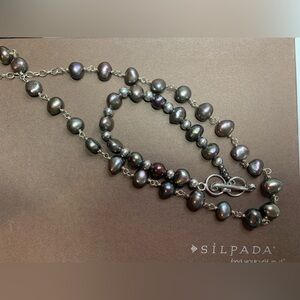 Silpada Vintage Sterling Silver & Iridescent Gray Pearl Necklace & Bracelet Set